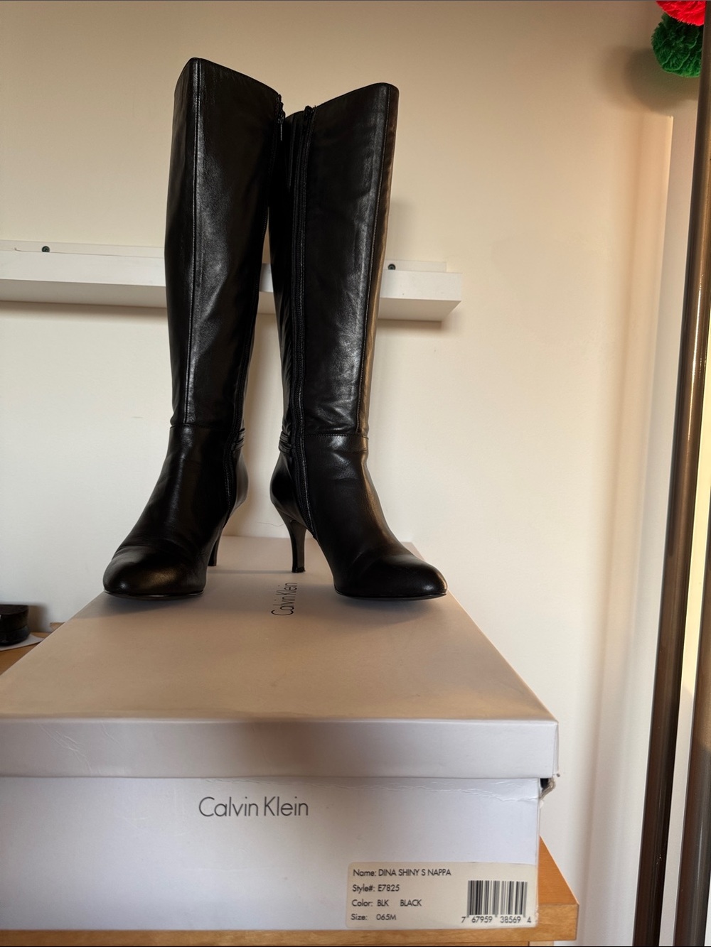 Calvin Klein Black Leather Over-The-Knee Stiletto Boots